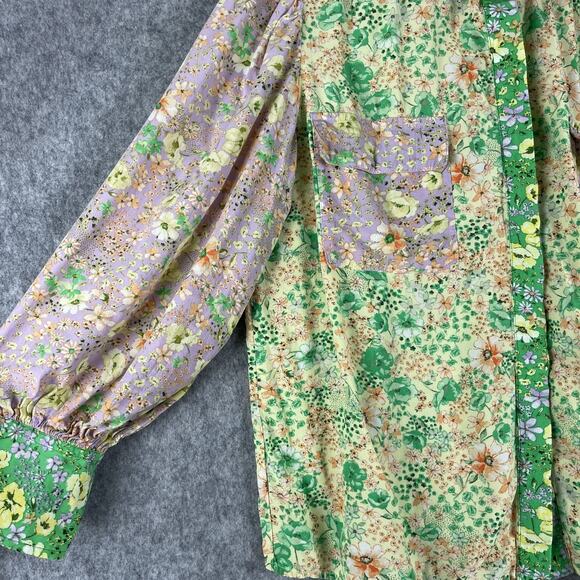 LOFT Floral Crepe Patchwork Top Women Large Blouse Colorful Ditsy Balloon Sleeve - Picture 5 of 14